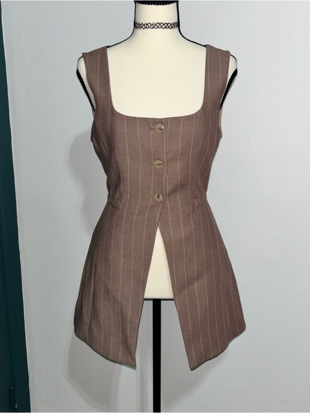 Anthropologie Brown Pinstriped Lined Top